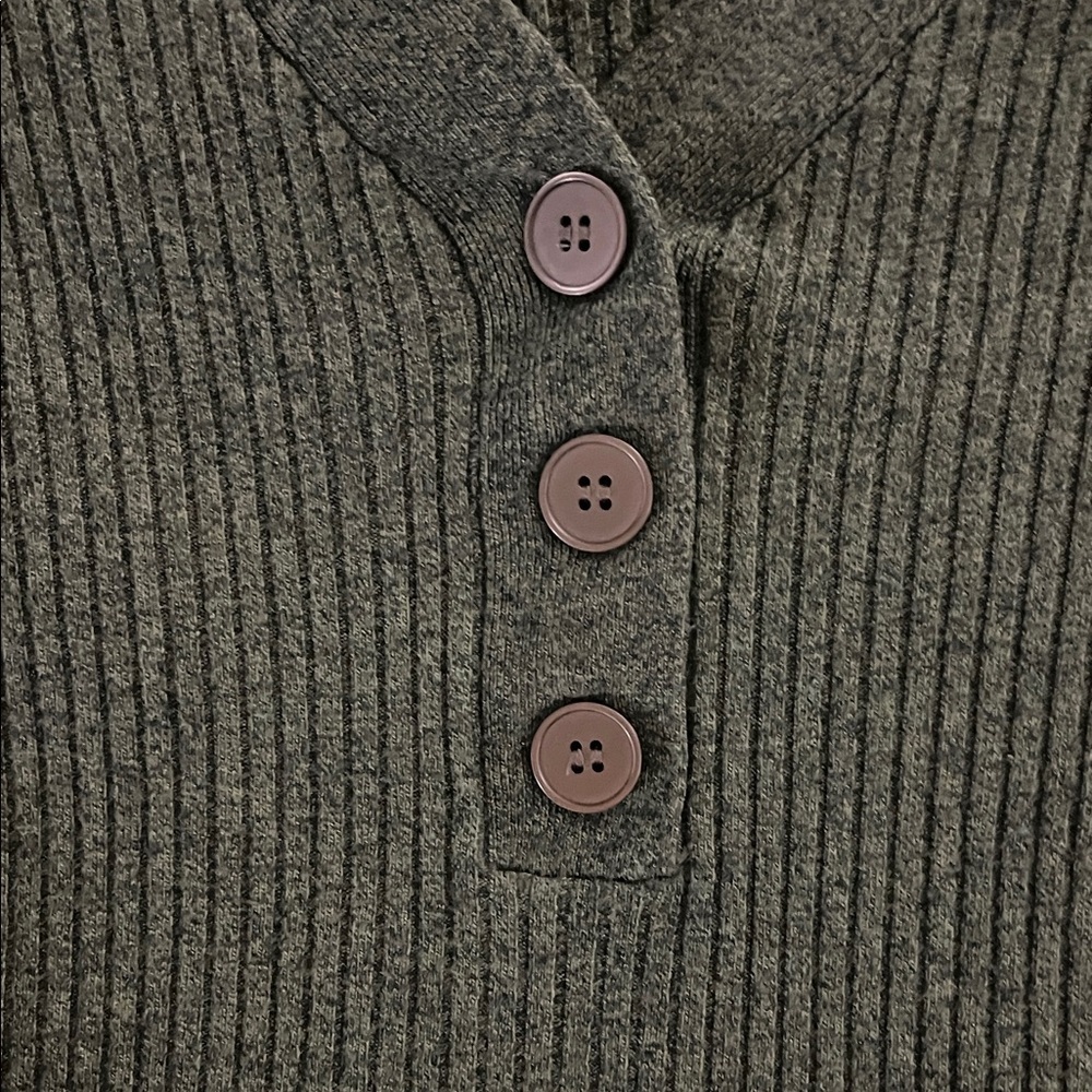 LOFT Dark Green V-Neck Ribbed Sweater - Picture 3 of 4